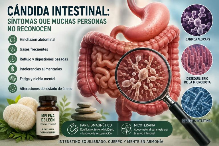 Cándida intestinal, microbiota intestinal y síntomas digestivos relacionados con el equilibrio del sistema digestivo.